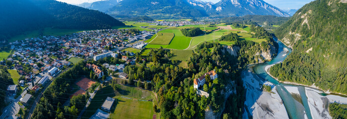 Aerial view around the city Rhäzüns in Switzerland