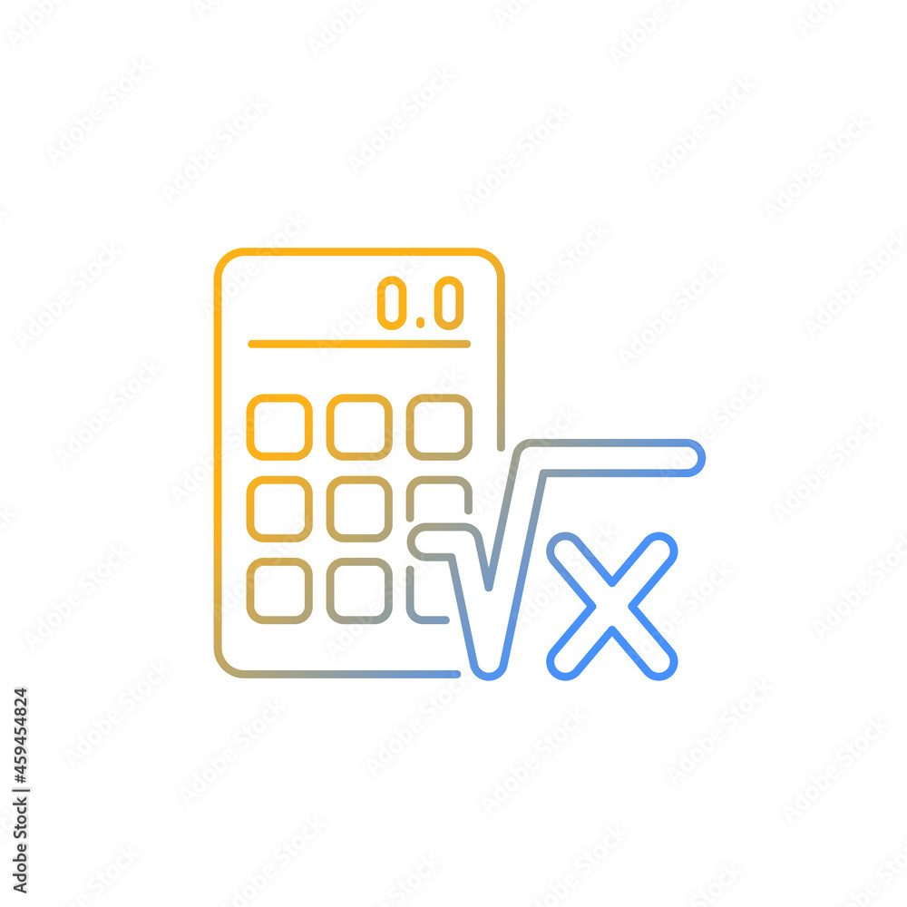 Poster algebra gradient linear vector icon. calculator, radical symbol. mathematical calculations. solving 
