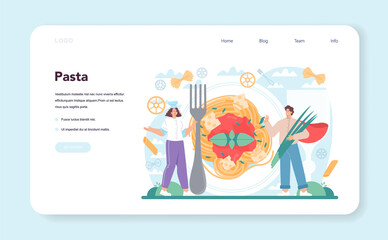 Spaghetti or pasta web banner or landing page. Italian food on the plate