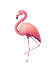 Pink flamingo on a white isolated background. Tropical bird illustration for print, wallpaper, postcards, textiles.