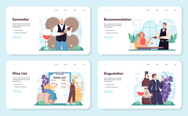 Sommelier web banner or landing page set. Specialist with a glass