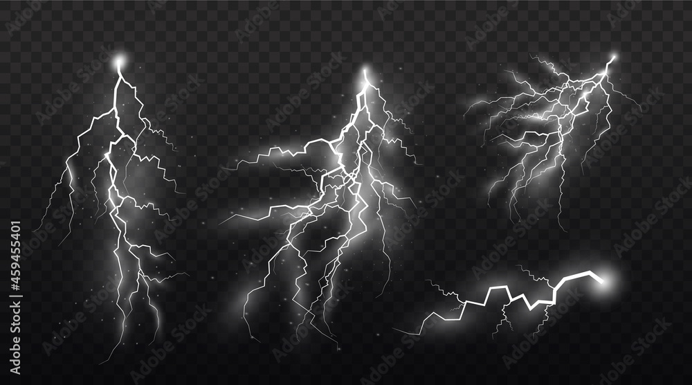 Poster set of zippers, thunderstorm and effect lightning.