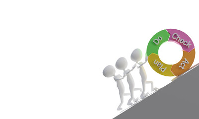 PDCA cycle (plan–do–check–act circle) visualization - iterative four-step management method -3D rendering