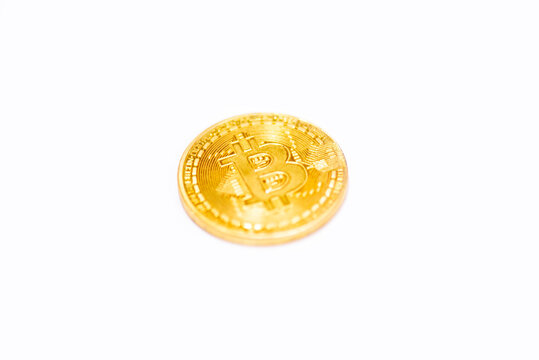 Kolkata, India - 26th September, 2021 : Close-up of bit coin isolated on white background