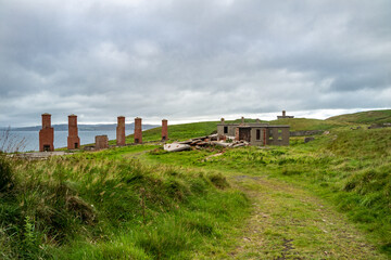 The ruins of Lenan Head fort at the north coast of County Donegal, Ireland.