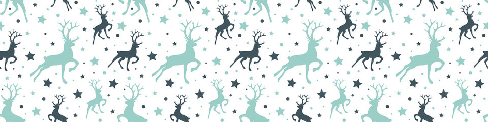 Christmas pattern with reindeer and star icons. Vector