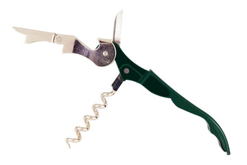 Metal corkscrew with green handle