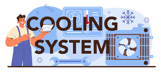 Cooling system typographic header. Car repair service.