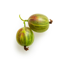 Isolated appetizing green gooseberry branch on a white background 