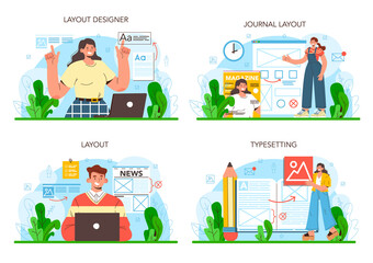 Layout designer concept set. Magazine or newspaper layout developing