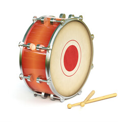 Bass drum instrument isolated on white background 3d rendering