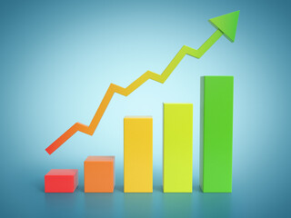 Business financial growth concept, colorful growth chart 3d rendering