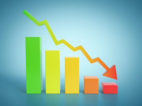 Business financial crash concept, colorful decline chart 3d rendering