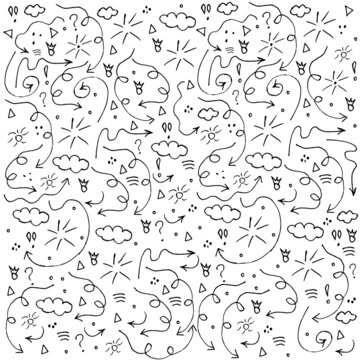 doodle vector set of hand-drawn elements. A set of vector icons with arrows,clouds, sun drawn by hand