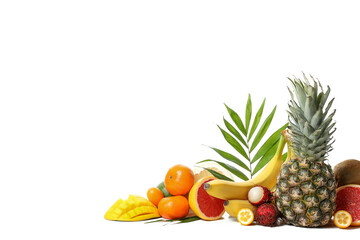 Ripe exotic fruits isolated on white background