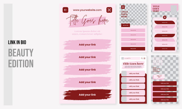 Set of editable social media instagram link in bio beauty, bio link spa, salon, fashion, cosmetic, makeup with pink design vector template ai and eps10