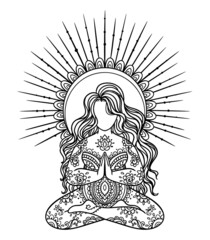 Yoga illustration. Meditation pose. Ornamental zenart