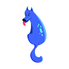 Vector illustration of cartoon blue dog shows tongue. Isolated on white background. Clip art. Animal.