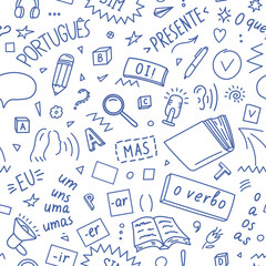 Portugues. Pattern from Portuguese language doodle. Words translation: