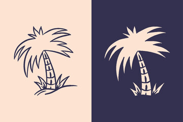 Tropical Palm Tree at Beach Illustration with Retro Style