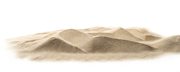 Fototapeta na wymiar pile of desert sand and sea beach isolated on white background