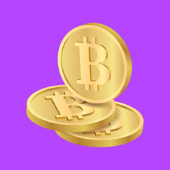bitcoin cash pile, gold coin 3d icon for business