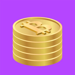 bitcoin cash pile, gold coin 3d icon for business