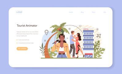 Tourist animator web banner or landing page. Holiday entertainment