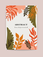 Fototapeta na wymiar Abstract nature background. Botanical tropical foliage poster, floral leaves boho wall art. Vector illustration