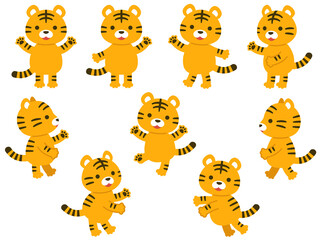 二足歩行の虎のキャラクターイラストセット
