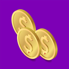 dollar coin arrangement, gold coin 3d icon for business