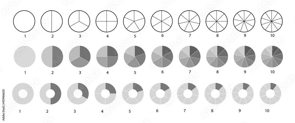Aufkleber big set, of wheel diagrams isolated on a white background. segmented circles set. various number of 