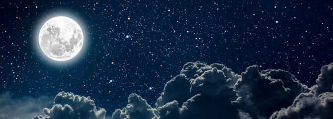 Plakat backgrounds night sky with stars and moon and clouds.