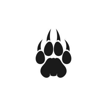 black tiger trace silhouette. Vector flat illustration. Wild beast paw footprint, footstep isolated on white.