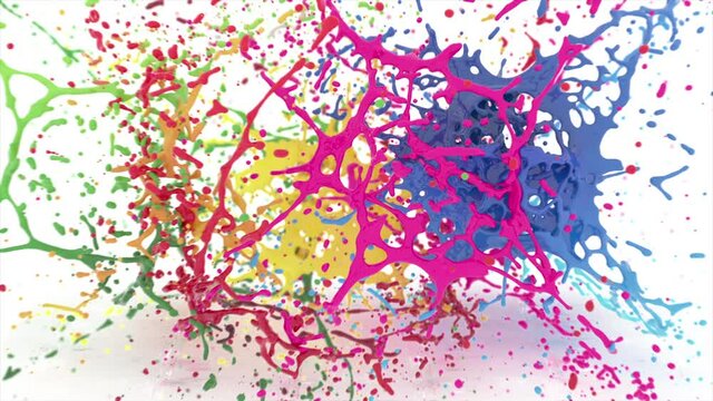 Colorful paint balls explosion on white background 4k footage