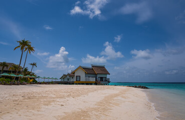 Crossroads Maldives, july 2021: view of luxury overwater villa, that lie within a sparkling turquoise lagoon offering views of either sunrise or sunset, beach or ocean view.