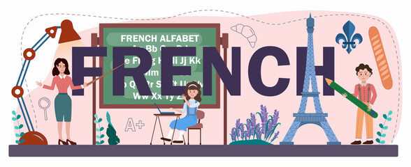 French typographic header. Language school french course.