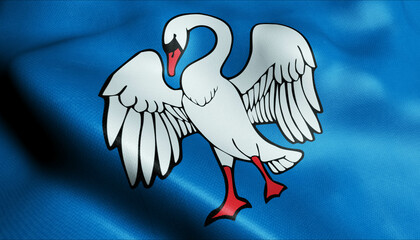 3D Waving Lithuania City Flag of Jonava Closeup View.