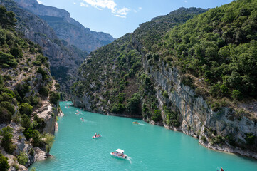 National park Grand canyon du Verdon and turquoise waters of mountains lake Sainte Croix and Verdon river, France