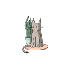 The cat sitting on the carpet