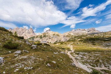 Fototapeta na wymiar Sesto or Sexten Dolomites view from the Tre Cime di Lavaredo, Dolomiti Di Sesto Natural Park, UNESCO world heritage site, Bolzano, Dobbiaco, Trentino-Alto Adige, Italy, Europe.