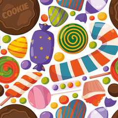 Sweets pattern. Lollipop jelly and chocolate candies illustrations for textile design project garish vector seamless background