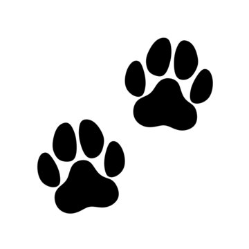 Black paw prints animal track shape icon sign design element.
