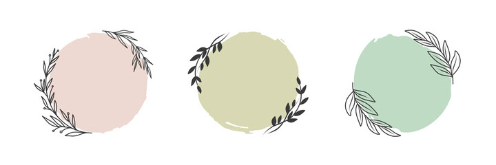 Hand drawn floral frames with a branch with leaves. Elegant leaf logo template. Vector illustration for labels, 
branding business identity, wedding invitation
