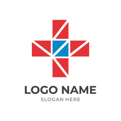 medical logo design template concept vector with flat red and blue color style