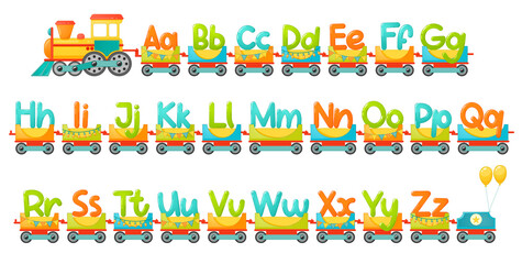 Train alphabet for kid in cartoon style. Vector ABC letters for children education in school, preschool and kindergarten. © Tatiana Sidenko