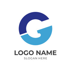 letter G logo template with flat blue color style