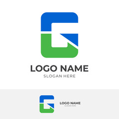 initial G logo design with flat blue and green color style