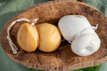 Cheese collection, Italian cheese scamorza made from cow milk in South of Italy