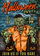 Halloween night colorful vintage poster